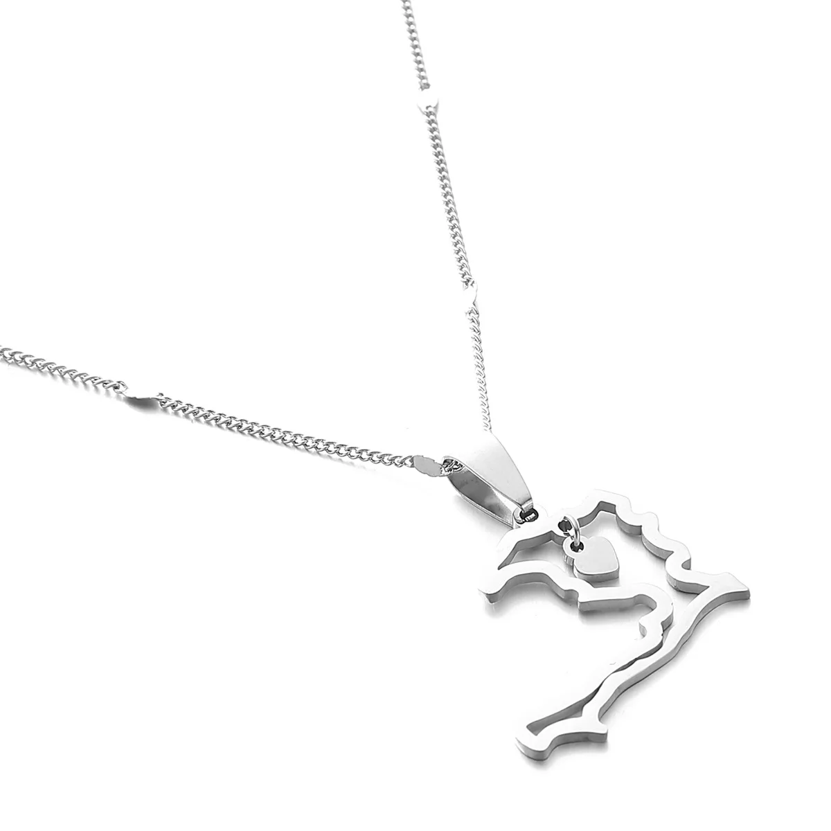 مخطط الذهب القلب هايتي البلد قلادة على شكل خريطة القلائد الفولاذ المقاوم للصدأ النساء الفتيات Ayiti الفضة اللون مجوهرات هدايا #3