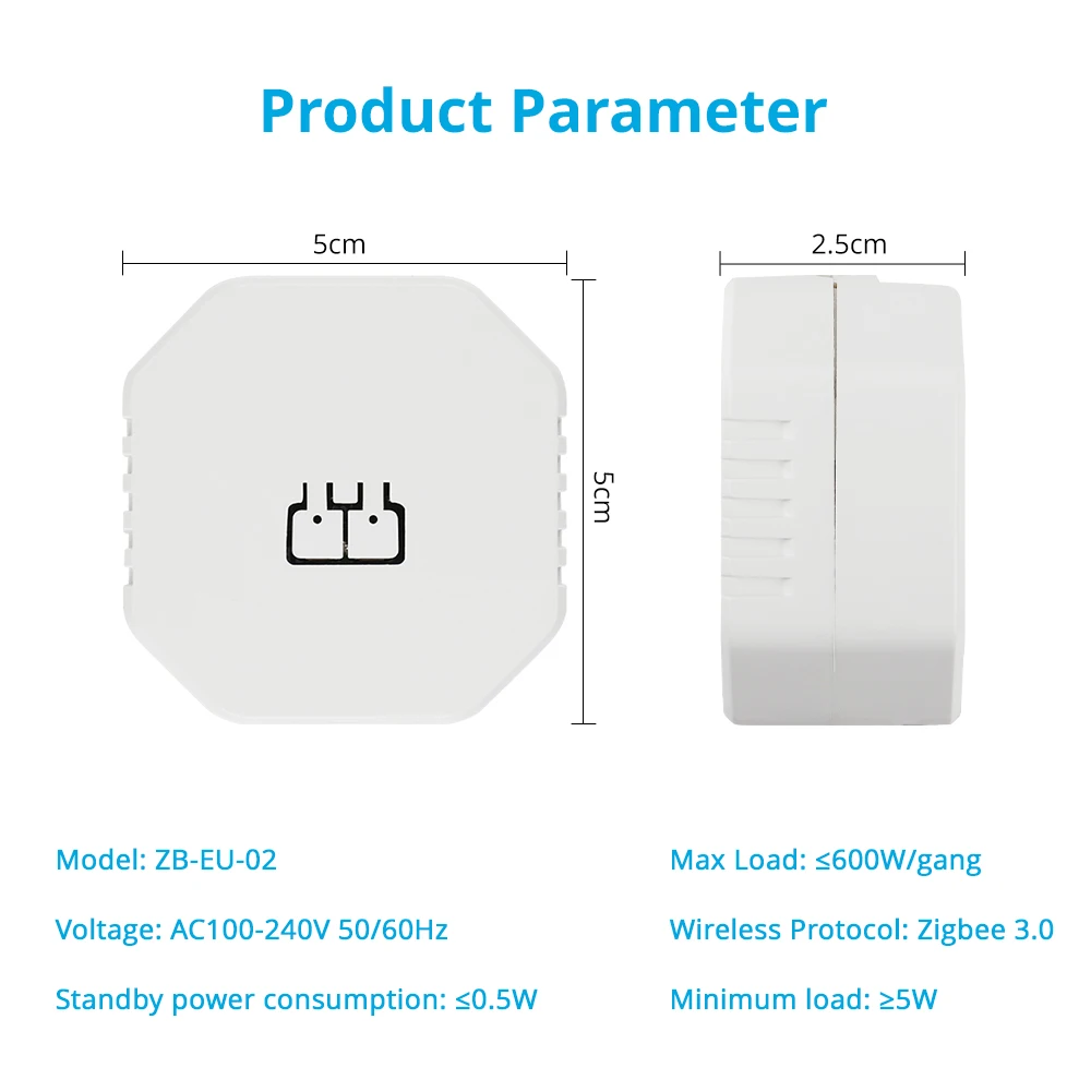 Zemismart Zigbee Mini Switch 2 Gangs 2 Way Inline Module Memory Function Work with Tuya Alexa Google Home Control