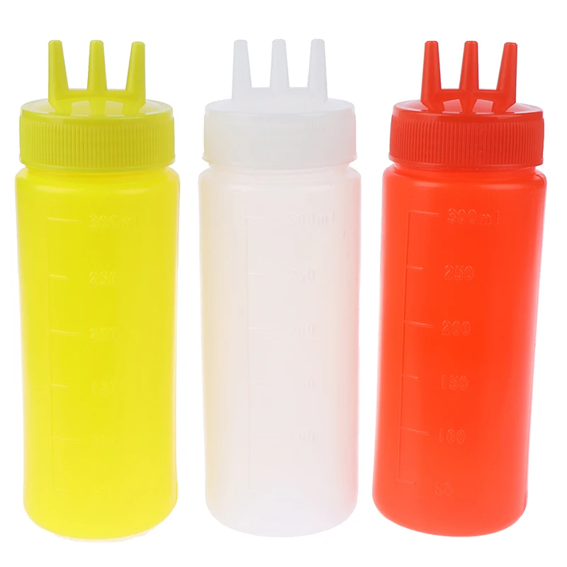 Hot Sale 1PCS 3 Holes Squeeze Bottle Sauce Vinegar Oil Ketchup Gravy Cruet Condiment Dispenser