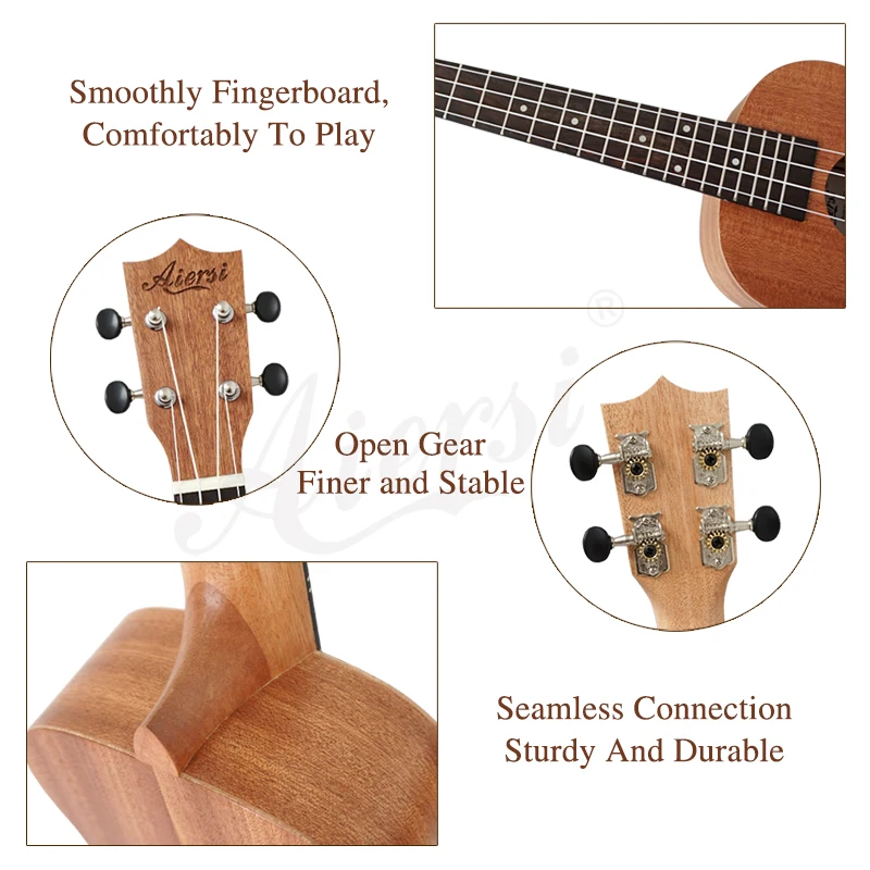 Aiersi 21 Inch Mahogany Soprano Ukulele Guitar 4 Strings Hawaii Ukelele Education Musical Instruments Gift with Bag and Strap