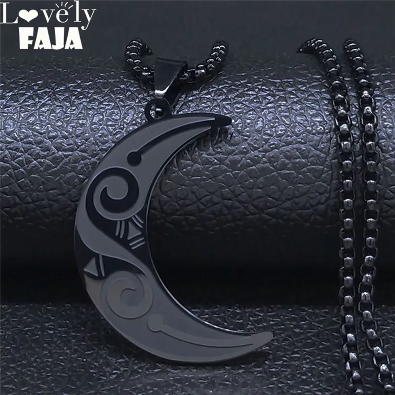 Fashion Witchcraft Moon Stainless Steel Statement Chain Necklace for Women Black Color Pendant Necklace Jewelry joyas N654S03