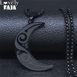 Fashion Witchcraft Moon Stainless Steel Statement Chain Necklace for Women Black Color Pendant Necklace Jewelry joyas N654S03