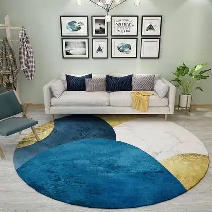 

Simple Style Geometric Round Carpet, Anti-Slip, Easy to Clean, Decorative Pad for Living Room and Bedroom