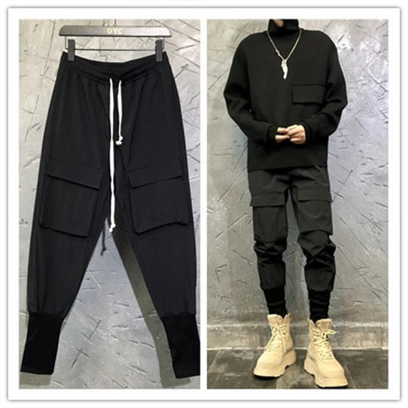 Early Spring 2021 High Street Trendy overalls bound feet casual pants pocket decoration men's loose boots pants