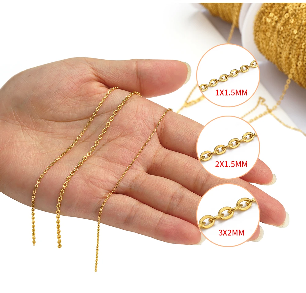 10 Meter 1/1,5/2mm Gold Edelstahlkette Halskette DIY O-Form Kreuzketten für Armbänder Schmuckherstellungskomponenten – Detail 18