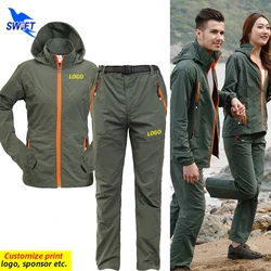 Men Women Quick Dry Breathable Hiking Clothes Set 2024 Summer 2 Pcs Jackets+Pants Outdoor Sports Camping Trekking Suit Customize