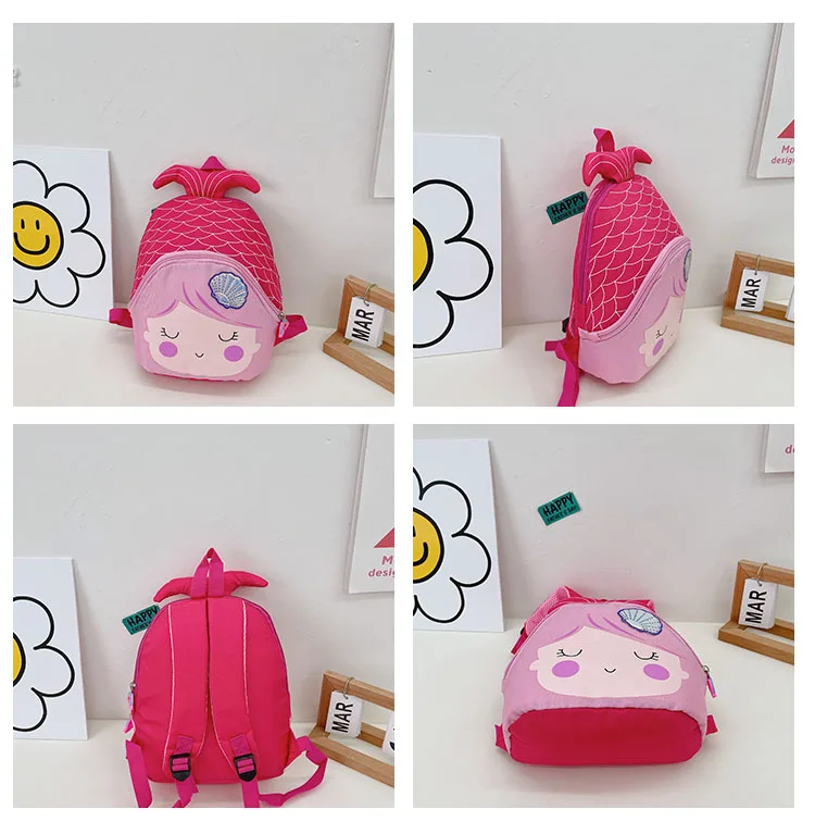 Bonito das crianças náilon mochila leve dos desenhos animados sereia mochila para meninas adorável do jardim de infância do bebê saco de escola