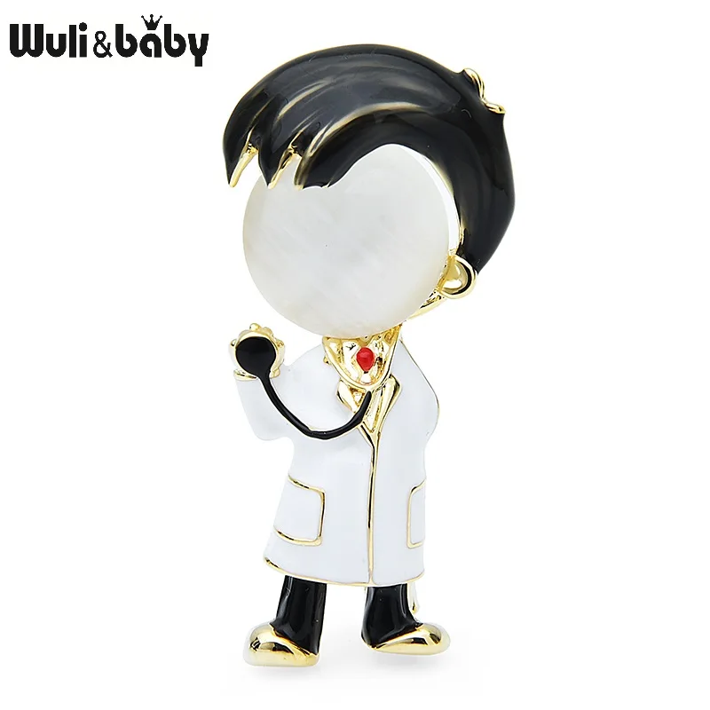 Wuli&baby Opal Enamel Doctor Brooches Women Men Hospital Doctor Figure Casual Office Brooch Pins Gifts