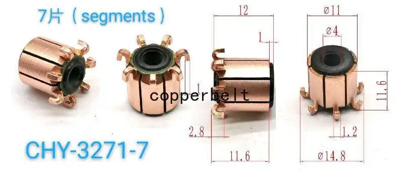 4x11x11.6(12) ملليمتر 7P 10-500 قطعة الأسنان النحاس هوك نوع محرك كهربائي العازل