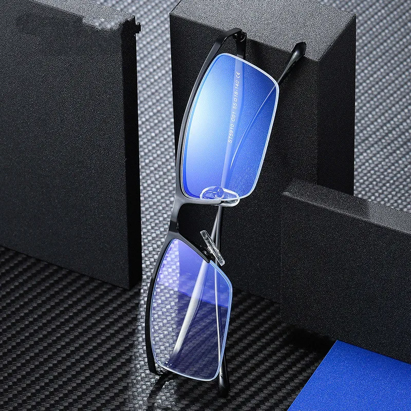 Gafas ópticas con luz azul para hombre, lentes cuadradas de diseño, marco de Metal de medio, para negocios, nuevas