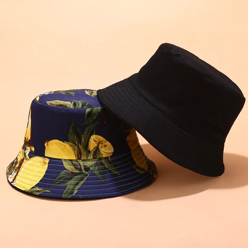 Panama Bucket Hats Women Men Reversible Fruit Banana Watermelon Cherry Print Fisherman Hat Casual Harajuku Hip Hop Bucket Cap