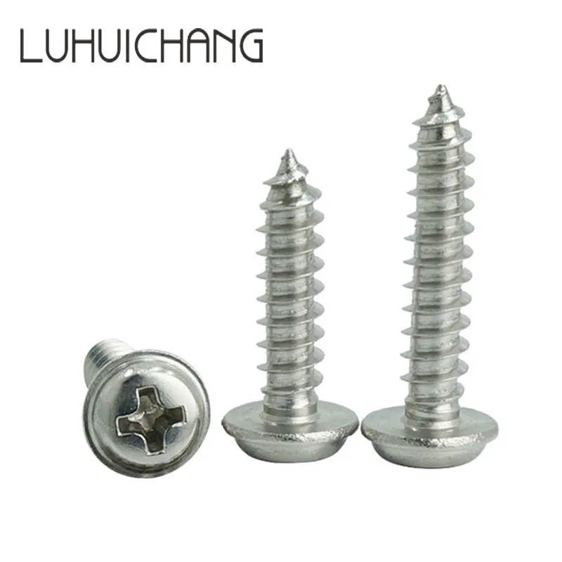 20Pcs Cross Round Head 304 stainless steel self-tapping with Padded Screws With Collar Pad Washer Silver Fastener Screw