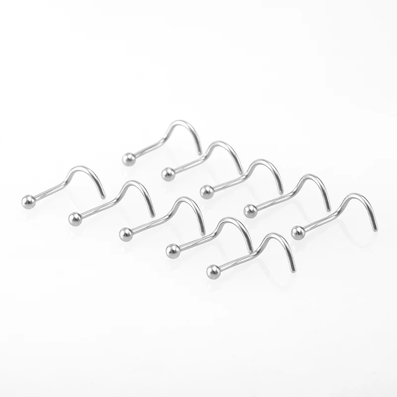 10 Stück Edelstahl Nasenstecker Set Nasenpiercing Set Nasenring Nariz Knochen Ohrstecker Schrauben für Mann Frauen Nasenloch Körperschmuck 20G – Detail 5