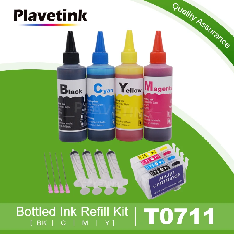 Набор чернил Plavetink 4 цвета для заправки + картридж T0711 для Epson Stylus D78 D92 D120 DX4000 DX4050 DX4400, чернила для принтера