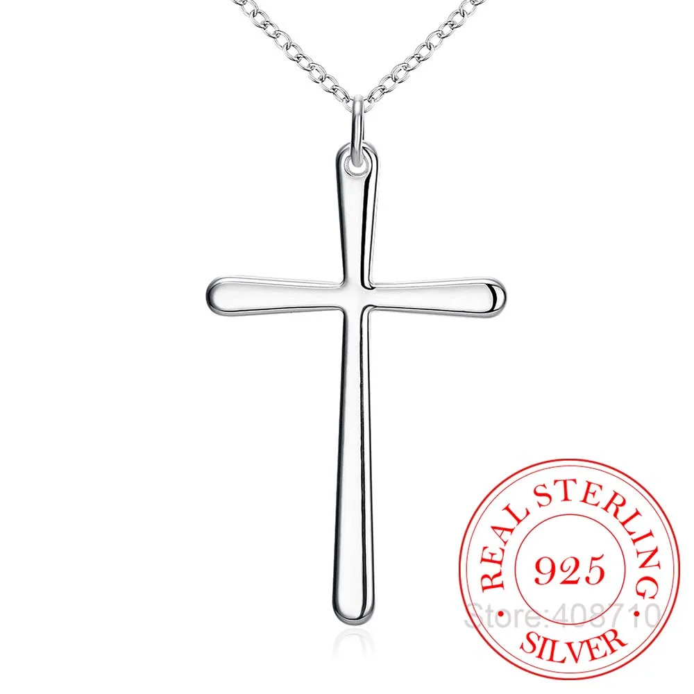 Simple Fashion Cross Chain Necklace For Women Men Luxury 925 Sterling Silver Pendant Necklaces Crucifix Christian Ornament Gifts