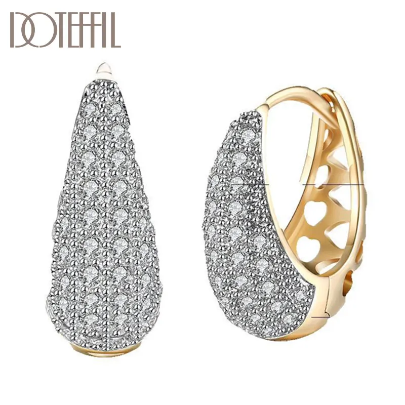 DOTEFFIL 925 Sterling Silver/18K Gold/Rose Gold AAA Zircon Hollow Out Earrings Women Gift Fashion Charm Party Wedding Jewelry