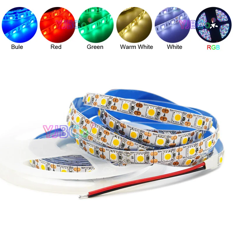 DC 5V 5M 60 LEDs/m SMD 5050 LED Strip White/Warm White/Red/Green/Blue/RGB Lamp tape 10mm for Christmas desk Decor Lighting