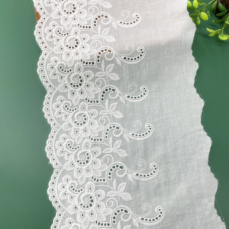 Hot sale diy handmade accessories lace off-white cotton embroidered flower cloth curtain width 21cm