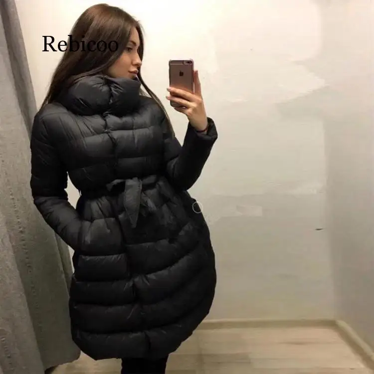 Rebicoo Long No Single Breasted  Winter Hot Women\'s Clothing Fashion Solid Color A Word Warm Cotton Coat Women