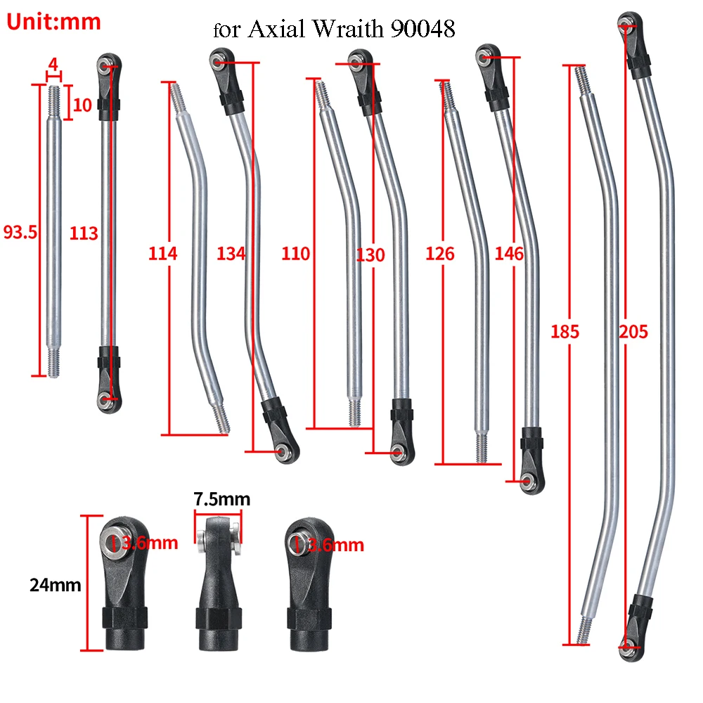 YEAHRUN metalowe zawieszenie drążek kierowniczy pręt łączący z końcówką kulową do Axial Wraith 90018 90048 RR10 1/10 zdalnie sterowany samochód