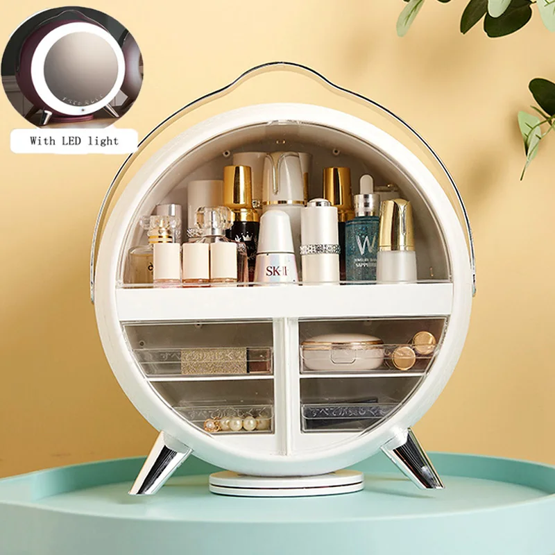 Household Fashion Drawer Cosmetic Storage Box Bathroom Brush Lipstick Holder Skin Care Product Storage Rack With LED Mirror