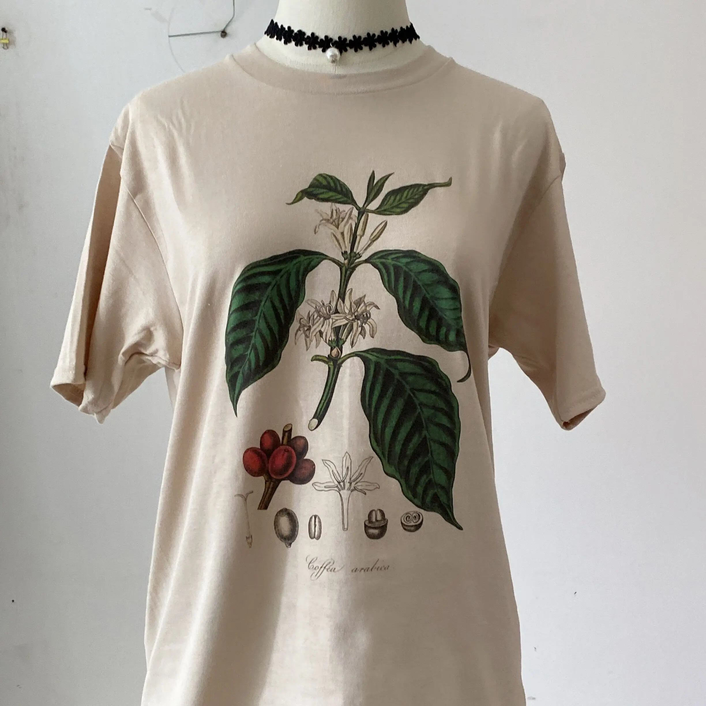 

Fashion summer T-shirt Homme 2021 New Coffee Botanical Plant Print Art Botany Bloom Fruit Flower Hot Fun T-shirt