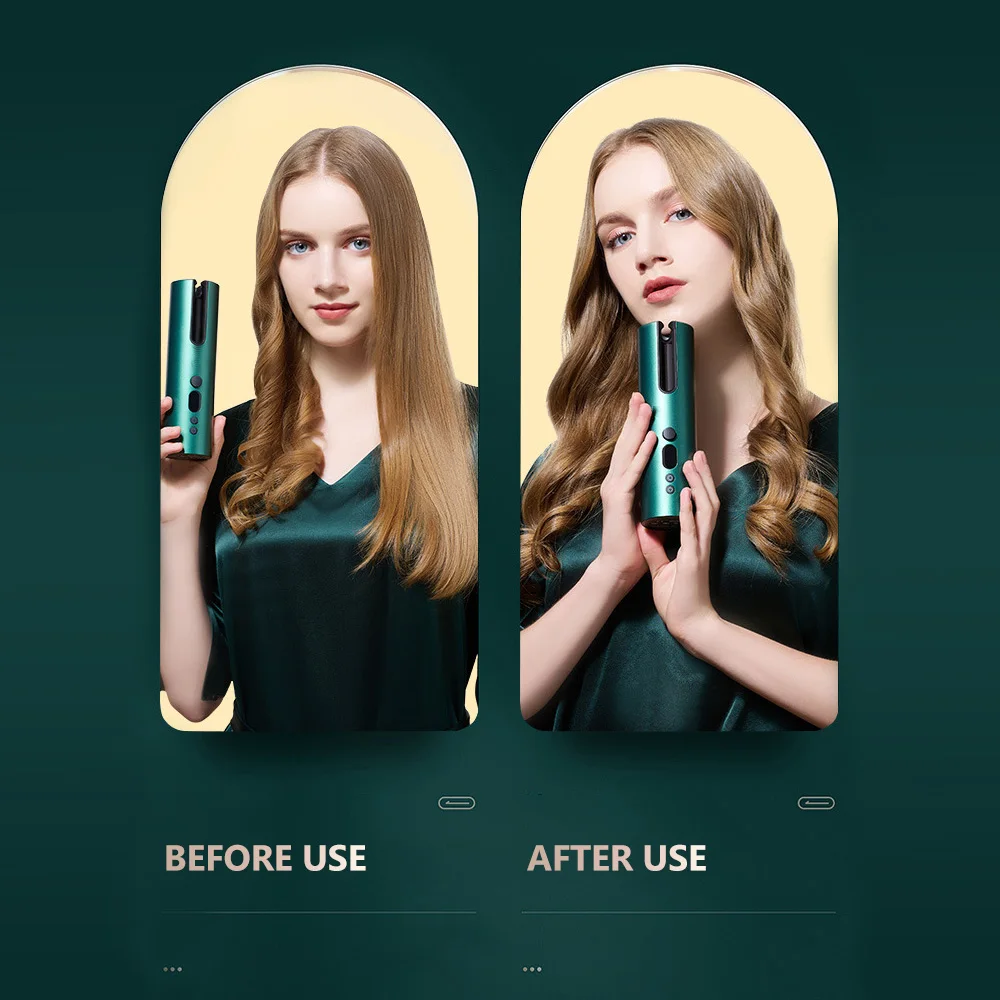 Rizador de pelo automático inalámbrico, plancha giratoria recargable, pantalla LED, temperatura ajustable, herramientas de peinado