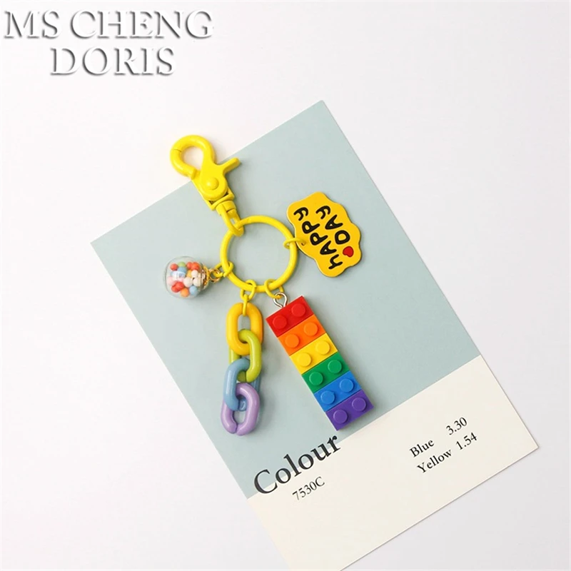 Dropship Gummy Rainbow Blocks LGBT Keychain Flatback Resin Pendant Charms Heart Flower Resin Keyring Bag Car Key Chains