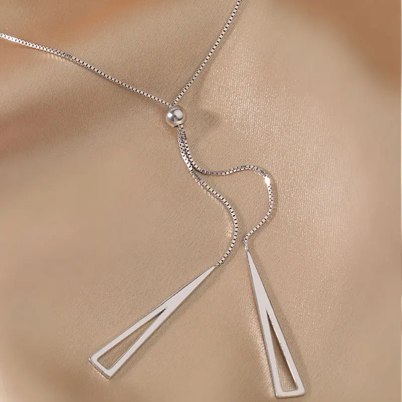 New 925 Sterling Silver Geometric Triangle Necklace for Women Adjustable Clavicle Chain sweater chain Rope chain Jewelry Gifts