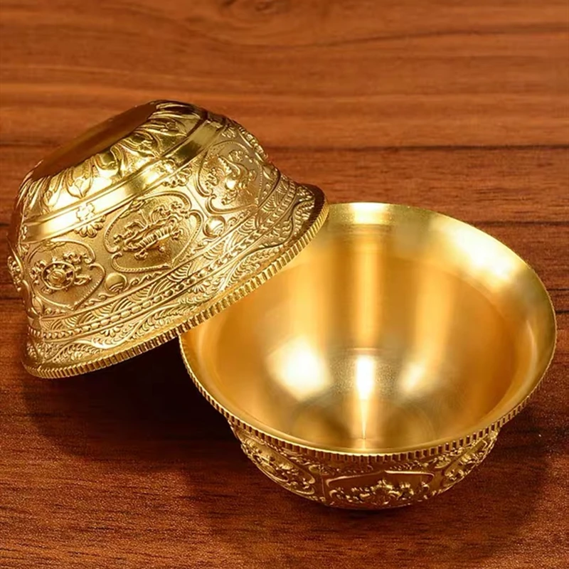 Gold Mini Brass Drinking Bowl, Auspicious Tibetan Tribute, 25ml, Engraving Holy Water Cup, Buddhist Bowl, Home's Gift