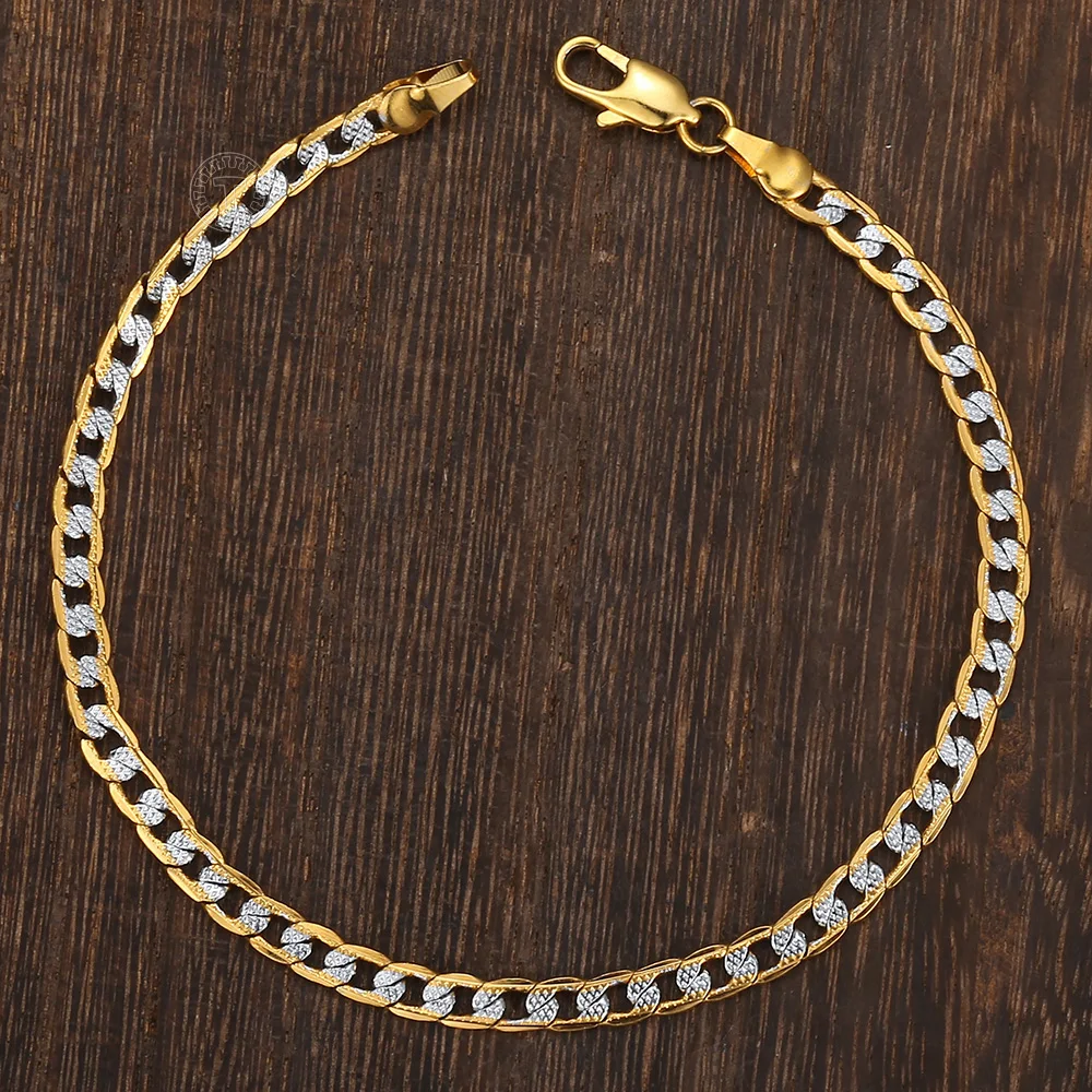 Davieslee 585 Silver Color Gold Color Womens Bracelet Chain Wristband Cuban Link 4mm 18cm 20cm 23cm 25cm GB94