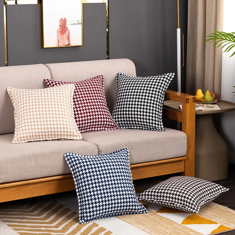 Houndstooth pressed edge pillow thickened variety of solid color pillow cushion cover sofa  pillow Swallow Gird  pillowcase