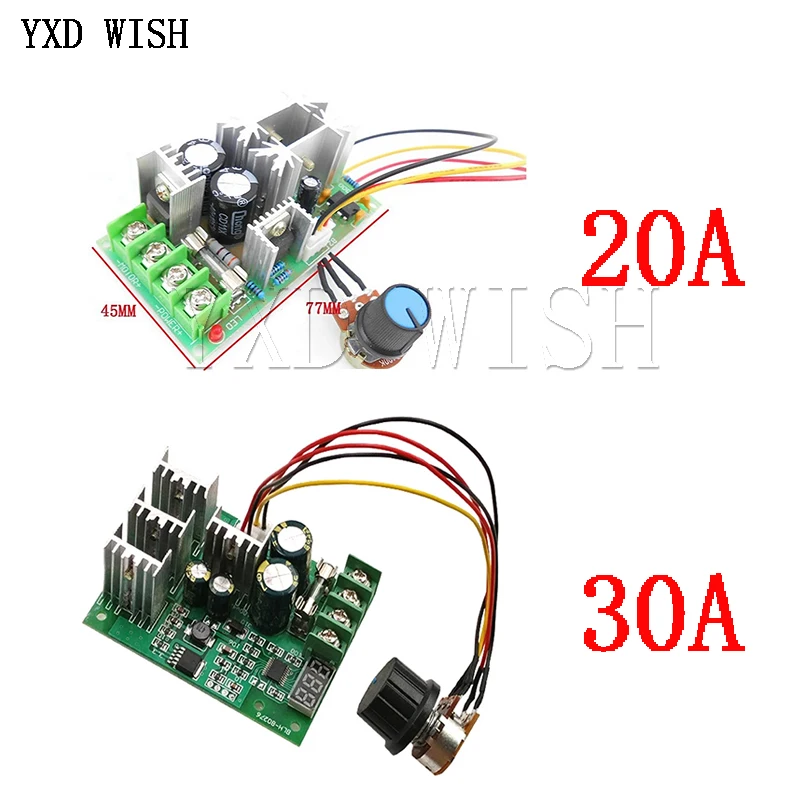 DC 10-60V DC silnik Regulator prędkości 12V 24V 36V 48V wysokiej napędzana mechanicznie moduł Regulator prędkości silnika PWM Regulator prądu 20A 30A