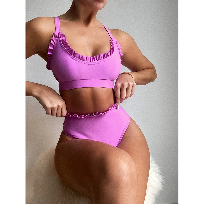 

Women Swimsuits Solid Swimwear Bikinis Biquini 2 Piece Set Ladies Swimsuit Summer Women Two Pieces High Waist Bikini