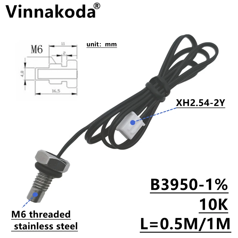 Czujnik temperatury gwintu M6 sonda ze stali nierdzewnej 304 10K B3950 termistor NTC 50CM/1M