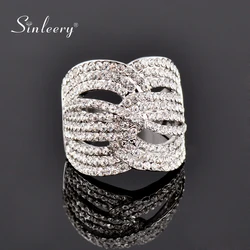 SINLEERY Luxury Full Cubic Zirconia Female Big Rings For Women Silver Color Party Wedding Rings Bridal Jewelry