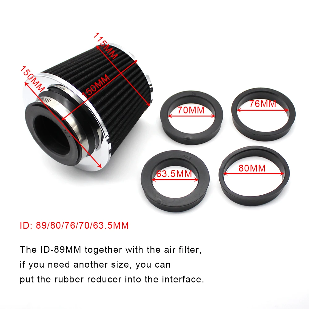 Car High Flow Air Filter Cold Air Intake Universal Filters 2.5 3