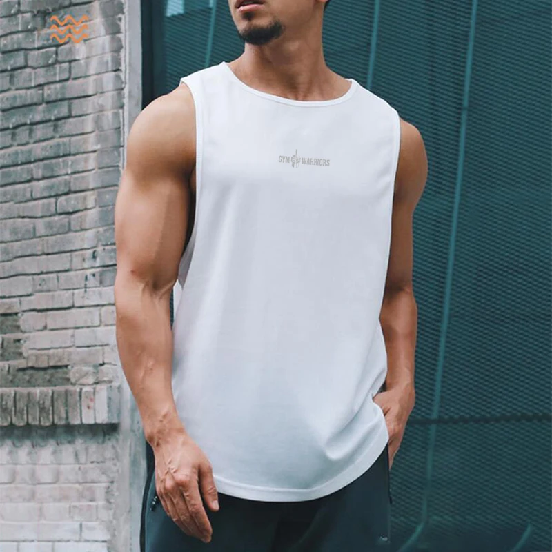 Gym Tank Tops Bodybuilding Fitness Sleeveless T Shirt Men Mesh Printed Workout Stringer Singlets Summer Casual Sports Vest Men