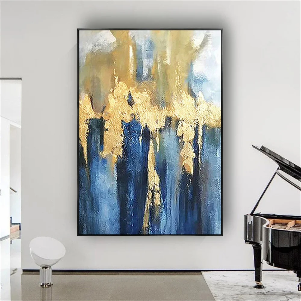 

100% Hand-Painted Abstract Oil Painting Modern Golden Wealth Lucky Canvas Picture For Home Decor Living Room Wall Art Poster