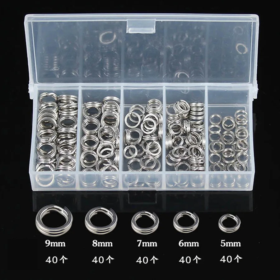 200pcs Assorted Fishing Rings Stainless Steel Double Split Rings Lures Connecting Ring Fishing Accessories/Tackle For Lure