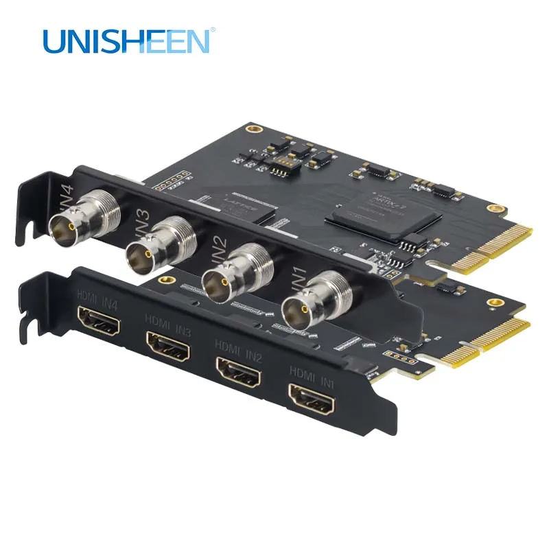 

UNISHEEN 4 Channel 1080p OBS Vmix Wirecast Streaming 4 Channel 60fps Quad HDMI SDI Broadcast PCI Express HD Video Capture Card