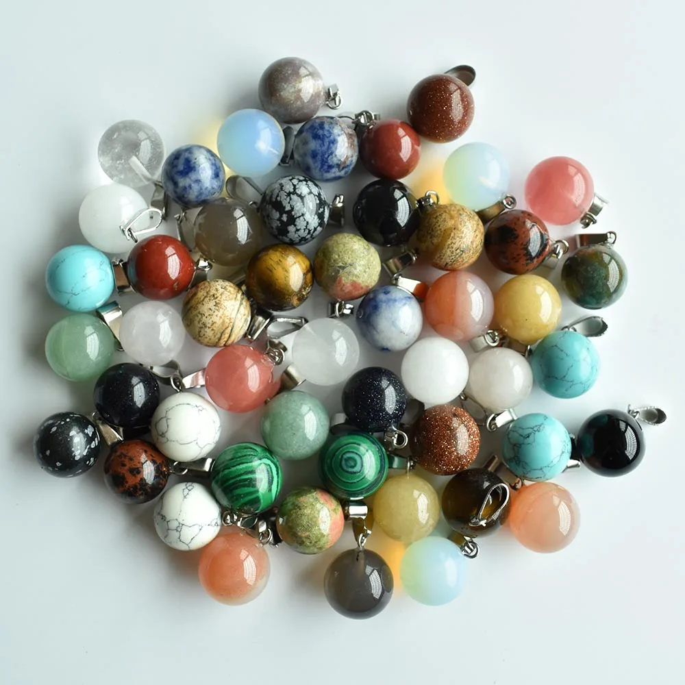 wholesale 50pcs/lot fashion bestselling assorted natural stone round ball shape charms pendants fit necklaces making free