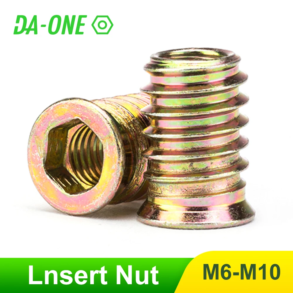 5/10/20 Pcs M6 M8 M10 Zinc Alloy Furniture Nuts Plated Carbon Steel Hex Nut Socket Drive Insert Nuts Threaded For Wood Furniture