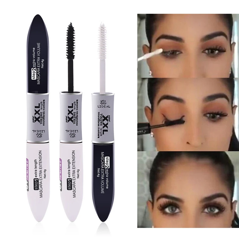 Recentemente 2 in 1 Mascara in fibra di seta 4D doppie teste Mascara per occhi arricciacapelli allungamento Volume impermeabile CLA88