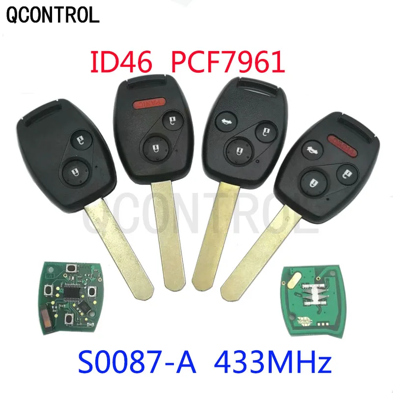 Klucz zdalny QCONTROL do Honda S0087-A Accord Element Pilot Civic CR-V HR-V Fit Insight City Jazz Odyssey ID46 Chip 433 MHz