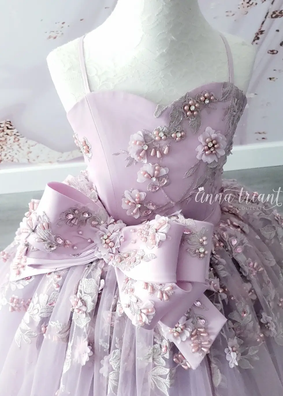 Lavendel Perlen Ballkleid Mädchen Festzug Kleider Spaghetti-trägern Prinzessin Blume Mädchen Kleid Appliqued Erstkommunion Kleid