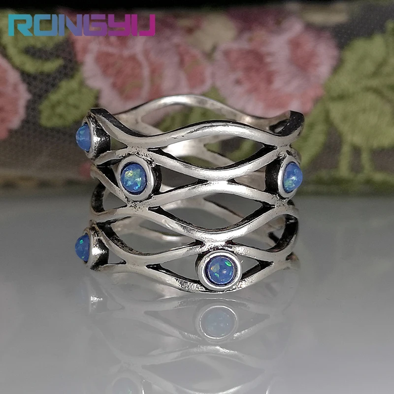 

Electroplating Thai Silver Exaggerated Aobao Ring Retro Fashion Hollow Out Interwoven Ring For Woman Charm Engagemen Jewelry