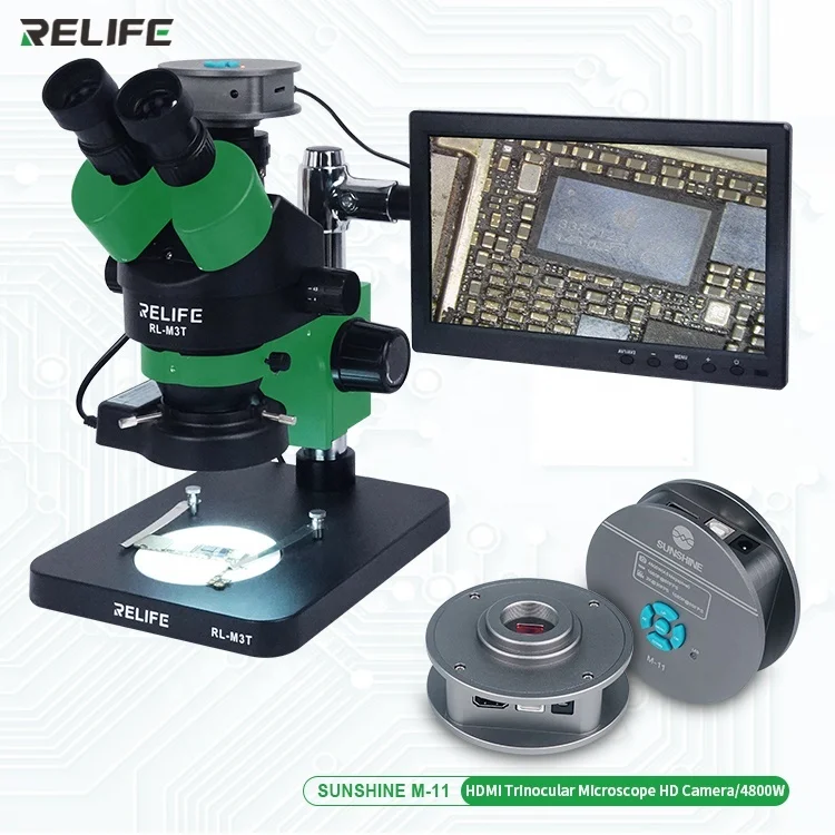 RELIFE RL-M3T Trinocular Microscope 0.7-4.5X Continuous Zoom Microscope For Mobile Phone PCB Electronic Device Repair