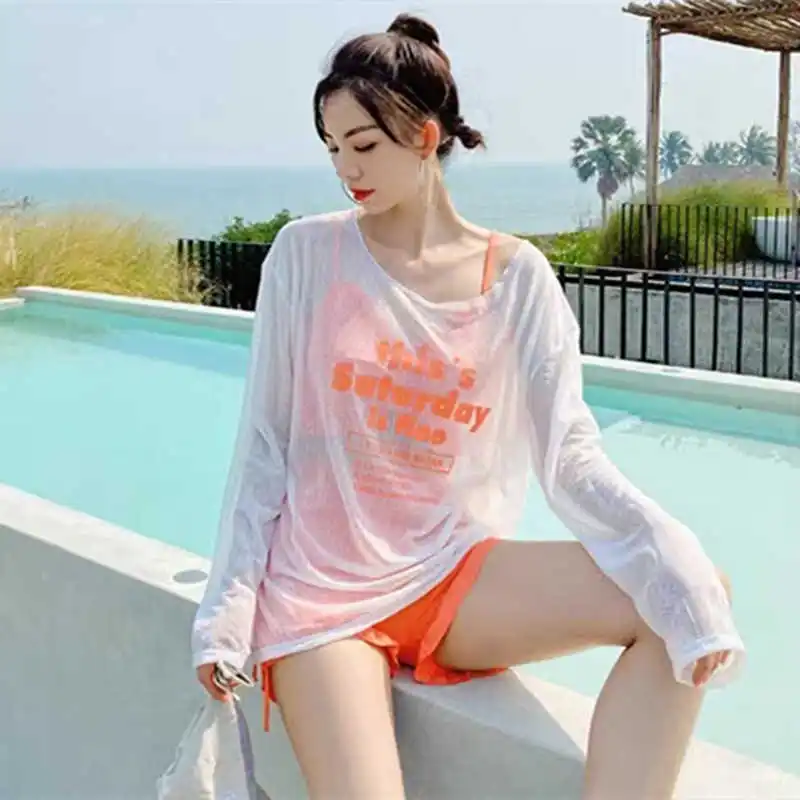 

2021 Hot Sexy Korean New Style Long-Sleeved Top With Pleated High-Waist Shorts, Side Drawstring Design Fresh Three-Piece Suit