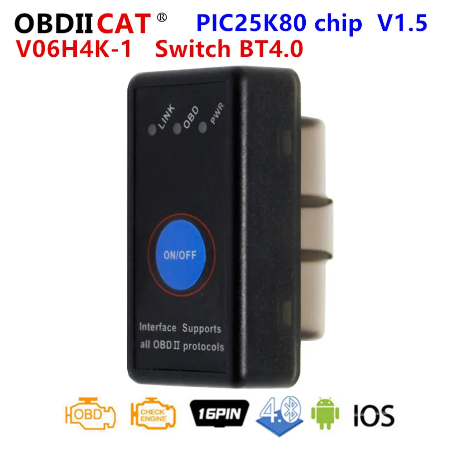 

OBDIICAT V06H4K переключатель ELM327 Bluetooth Супер Мини ELM 327 V1.5 OBD2 сканер автомобильный диагностический инструмент Поддержка Android Windows